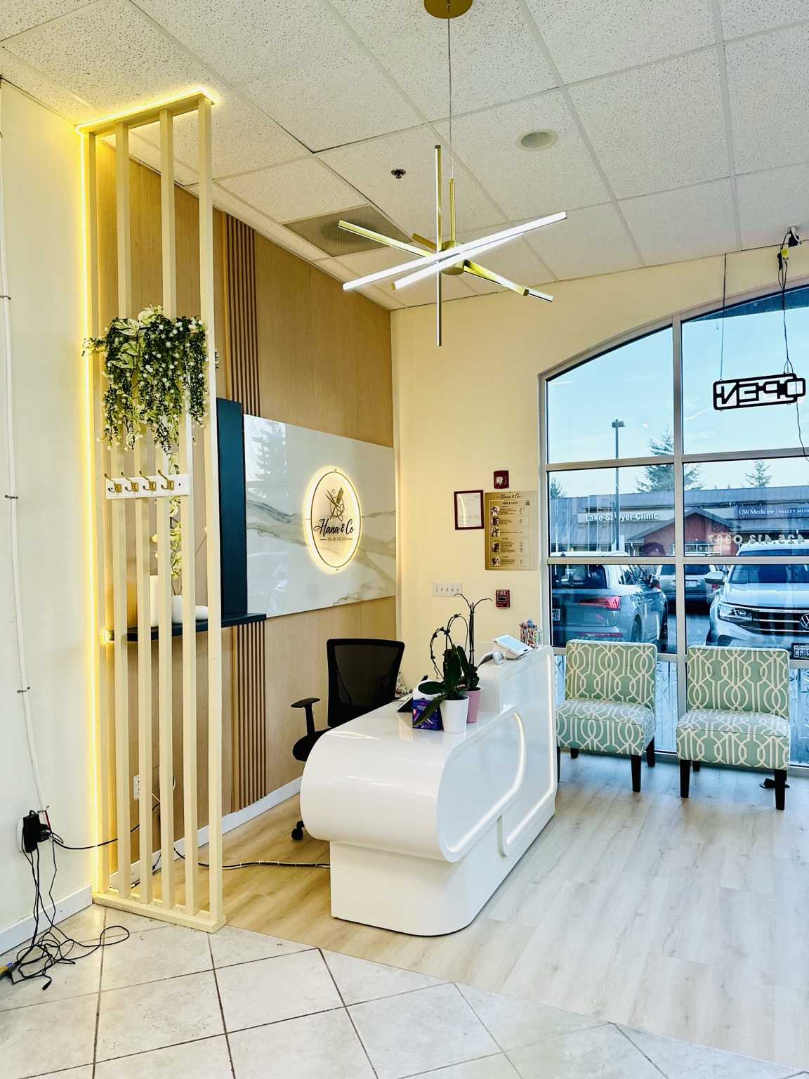 Professional hair products and the Hana and Co reception area